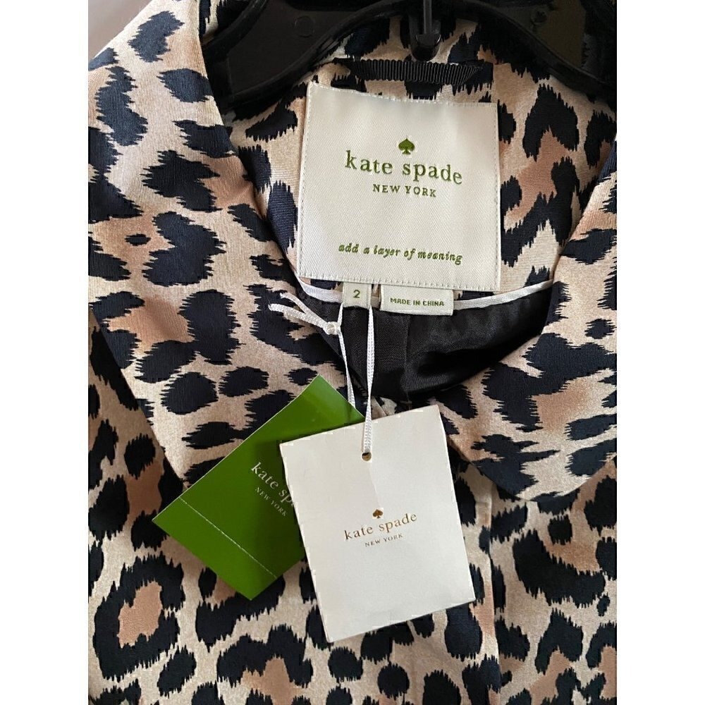 kate spade leopard print top coat Sz 2 animal cotton silk day disco franny - Picture 13 of 17